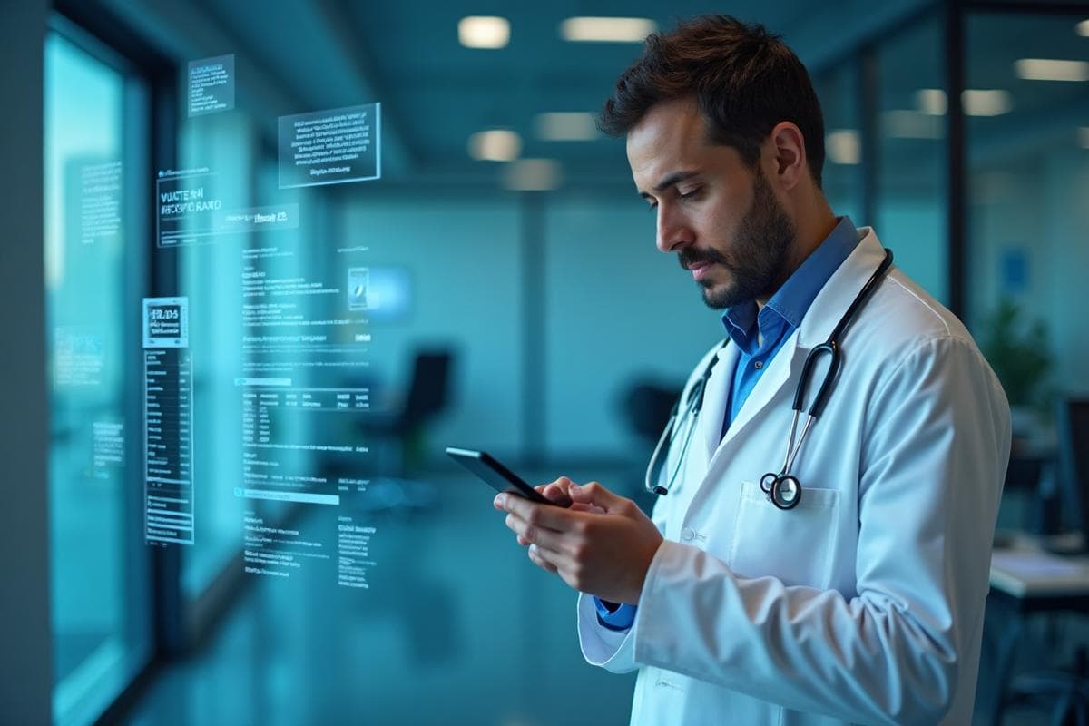 Médico utilizando o Conduta Medx em um tablet